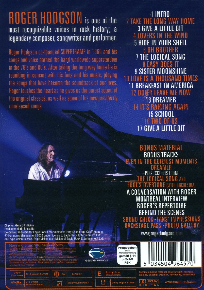 Roger Hodgson - Take The Long Way Home - Dubman Home Entertainment