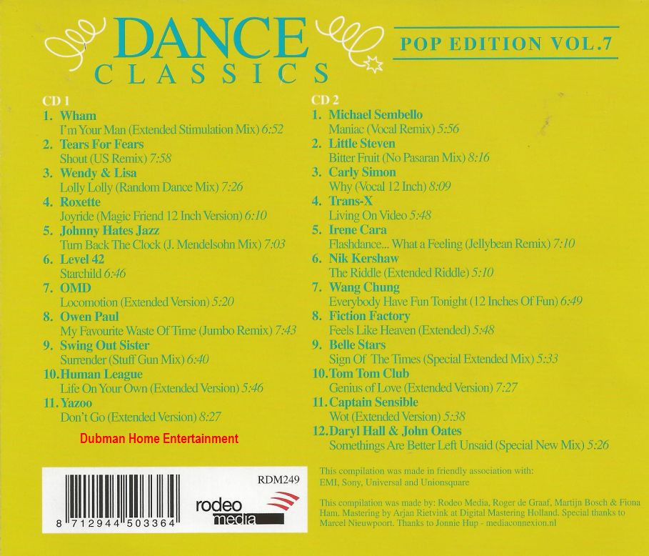 Dance Classics - Pop Edition Vol. 7 - Dubman Home Entertainment